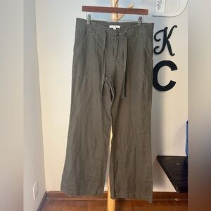 CAbi Wide Leg Linen Pants Women’s Size 10 Olive Green Pockets Boho Coastal